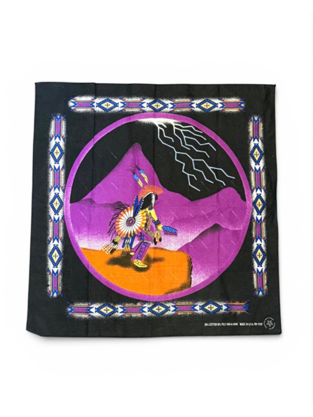 Vtg 1980s Hay-A-Hank Southwestern Native American Dancer Bandana 21x21 RN15187